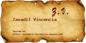 Zavadil Vincencia névjegykártya